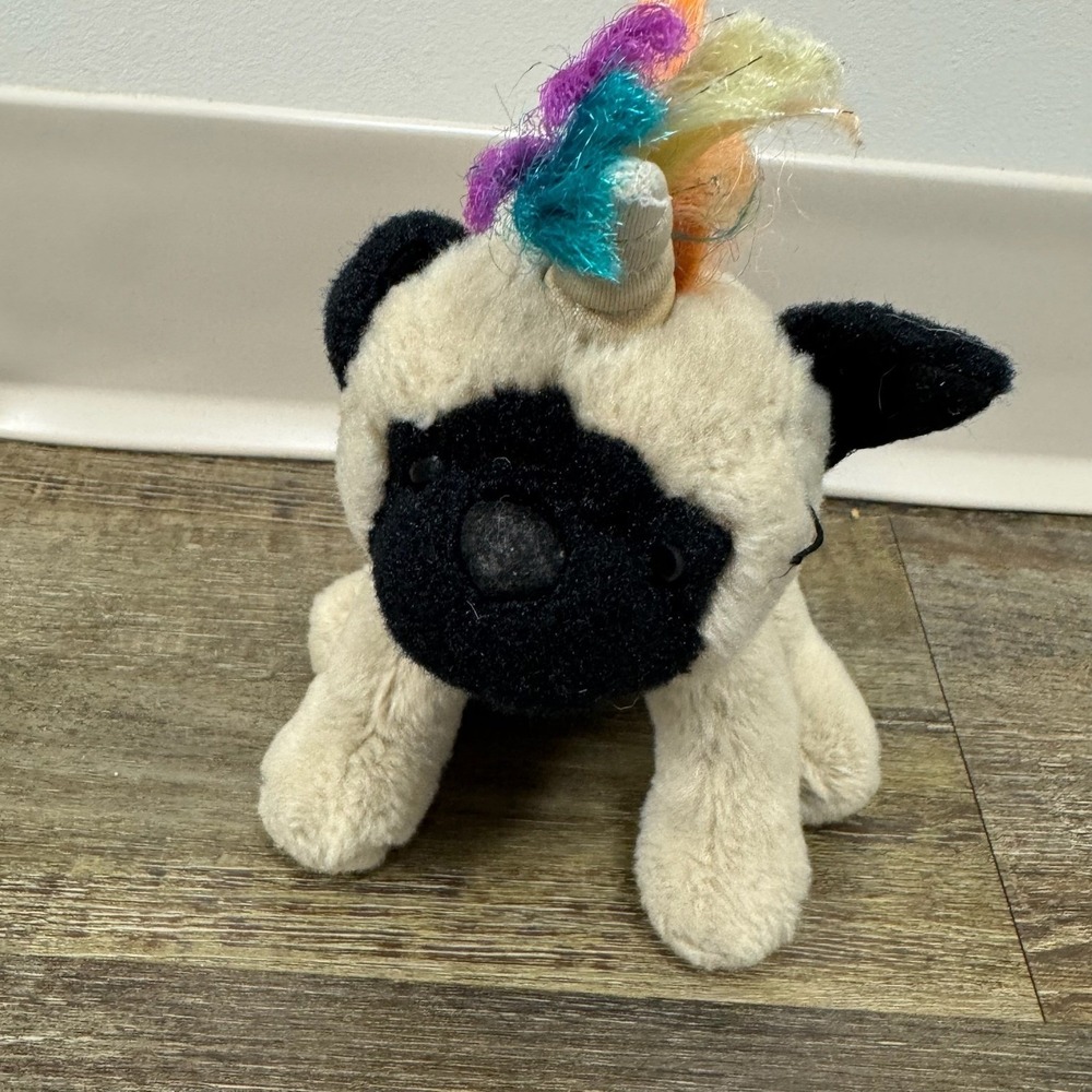 Douglas Cuddle Toy Pug Rainbow Unicorn Hair Plush Stuffed Animal Mane Soft